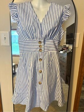 Cupshe Blue and White Striped V-Neck Button Front Sundress - Brand new with tags